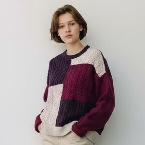 Lands’ End Multicolor Cable Knit Oversized Sweater​